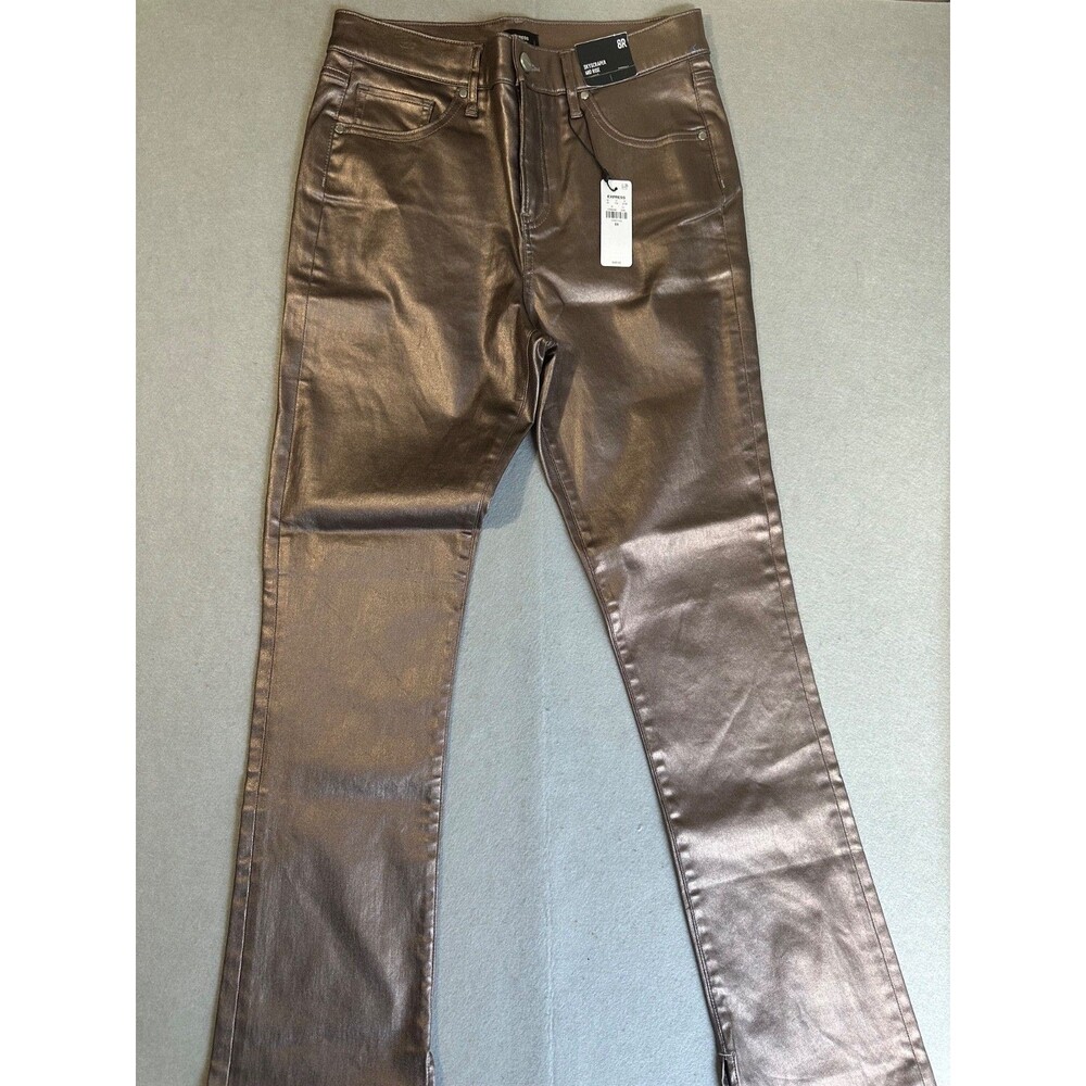 NWT Express Skyscraper Mid Rise Metallic Pants Womens 8R Bronze Coated Flare 31x